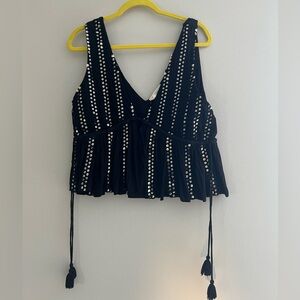 Chic Black Sleeveless Blouse with Silver Detailing